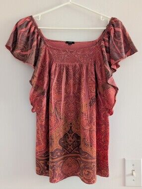 Y2K Vintage Storm Coral Paisley Flutter Sleeve Blouse
